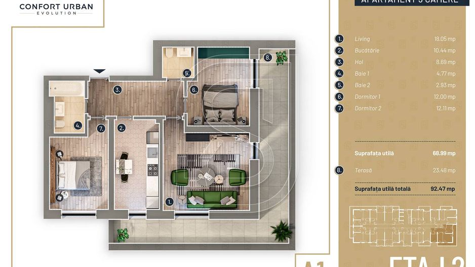 Apartament cu 3 camere si terasa 23.48 mp, Targ Pucheni-Rahova - Poză 9