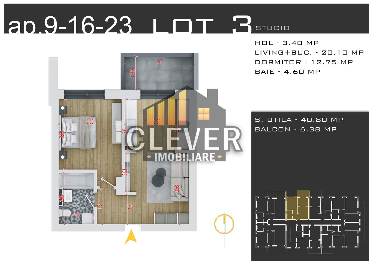 Studio cu Parcare GRATUITĂ la Avans de 90% - zona Pallady - Schiță 8