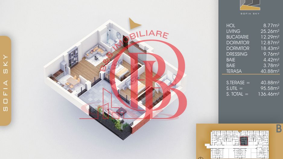 3 camere cu dressing si terasa 41mp 7min Metrou N. Teclu - Schiță 4