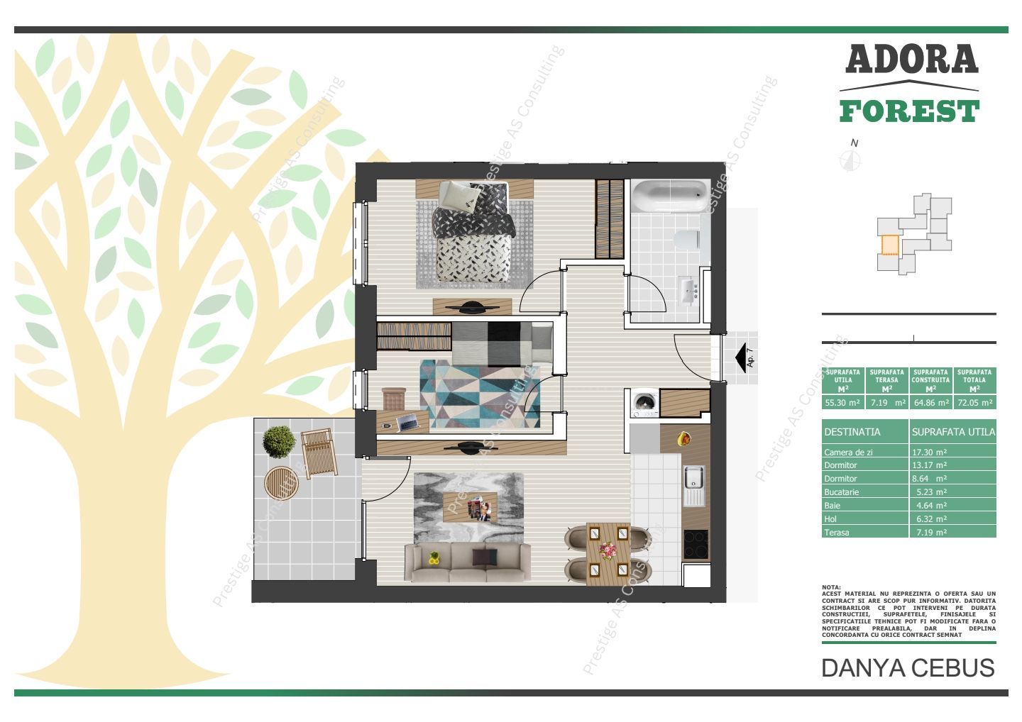 Apartament 3 camere | Mobilat | Parcare inclusa - Schiță 9