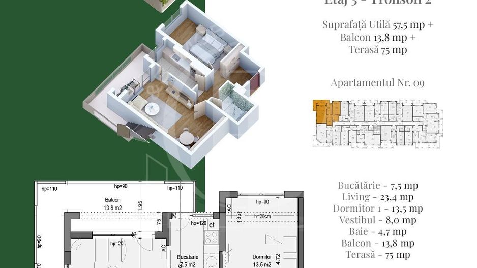 Apartament 2 camere cu Rooftop Privat Theodor Pallady - Schiță 3