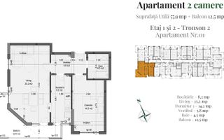 Living 25mp + Balcon 13mp | Apartament Nou 2 Camere in Pallady - Schiță 15