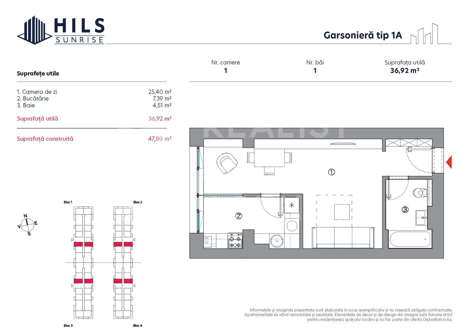 Vânzare, garsonieră, 1 cameră tip 1A, HILS Sunrise, București - Poză 2
