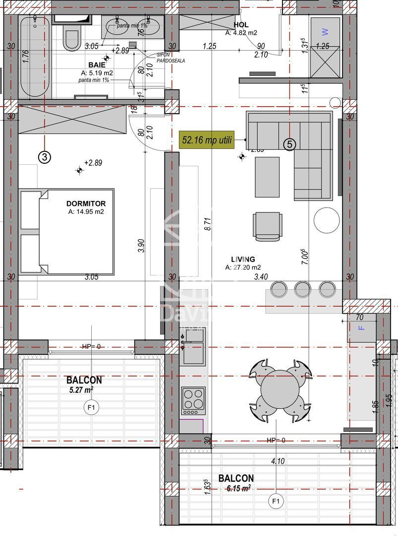 Apartament 2 camere - 52.15 mpu, aer conditionat(ALP-C4-L-ap.5) - Poză 2
