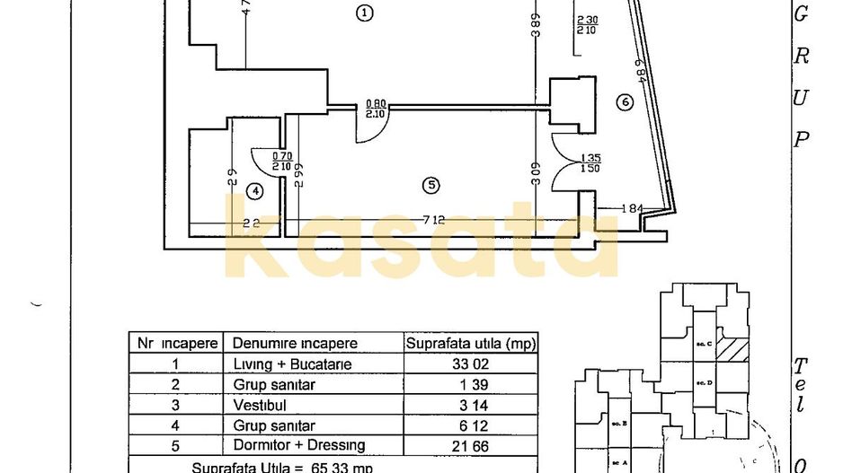 Apartament 2 camere | mobilat si utilat | UpGround etaj 7 - Schiță 19