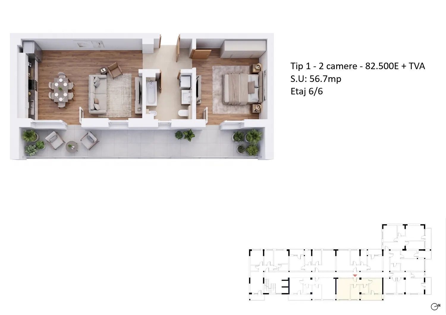 Apartamente 2 camere PLATINUM RESIDENCE Faza 3 - 2026 - Grand Arena - Poză 9