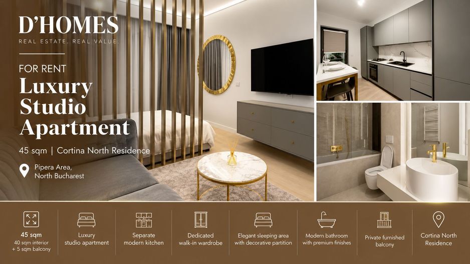 For Rent | Luxury Studio Apartment | 45 sqm | Cortina North - Poză 1