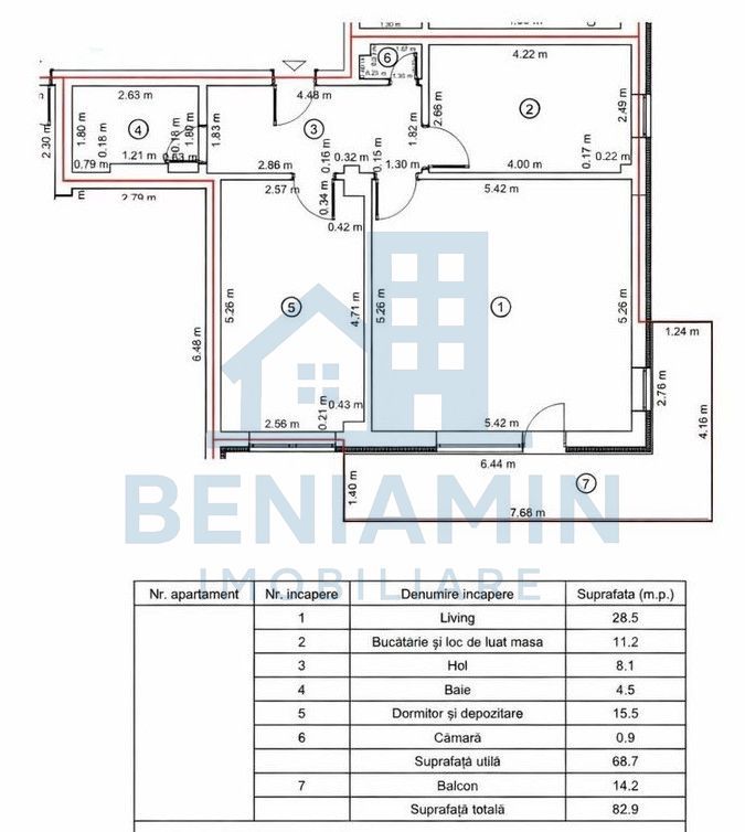 3 camere - decomandate - 83mp totali - boxa - Parcare - Tractorul - Schiță 11