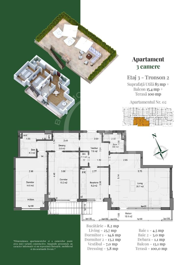 Apartament 3 camere | Rooftop Privat | Pallady Metrou Teclu - Schiță 1