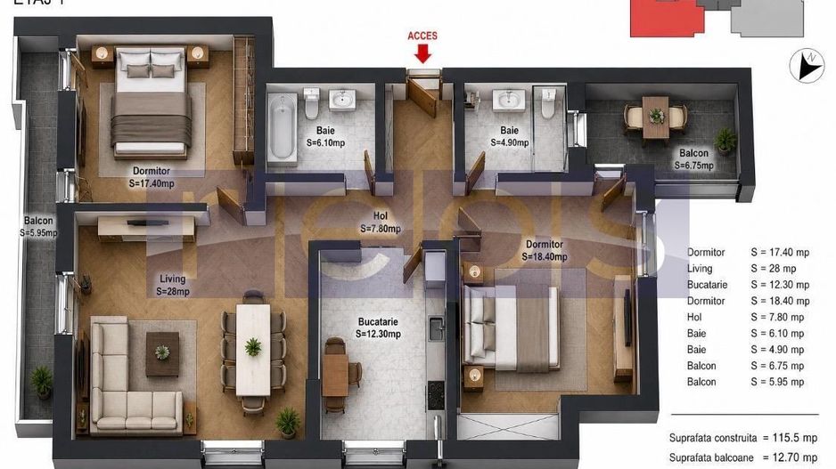 VANZARE 3 CAMERE | 94 MP | POLIGARFIEI - JIULUI | - Poză 10