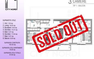 Apartament 3 camere - 87,66mp - CITY NORD 1 Decembrie - Poză 1