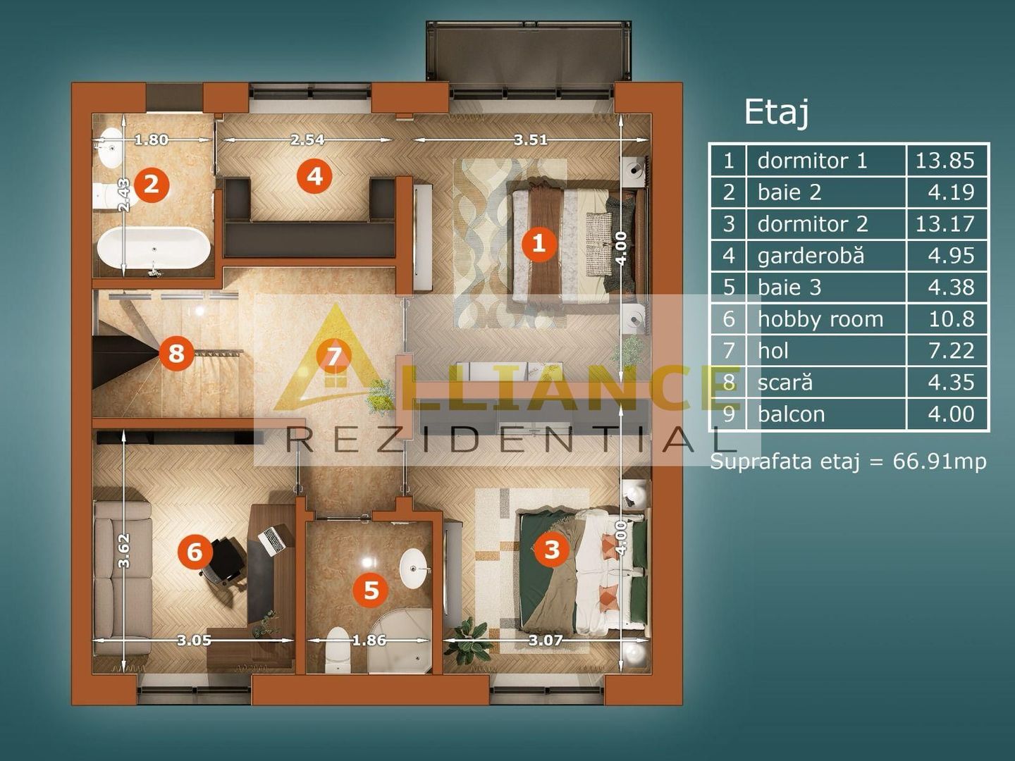 Casa Tip Duplex P+1+M - 5 camere - 4 bai 180 MPU - Teren - 190 MP - Poză 20