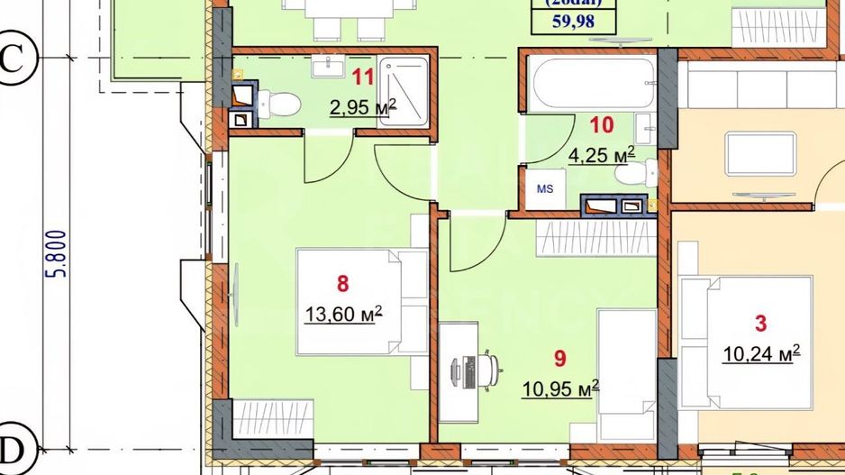 Vânzare, apartament, 2 camere, 60 mp, bd. Europei, Botanica - Poză 5