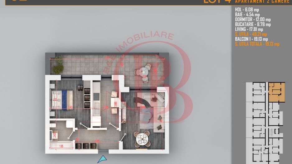 Apartament 2 camere cu Terasa Titan-Pallady-Metrou Teclu - Schiță 8