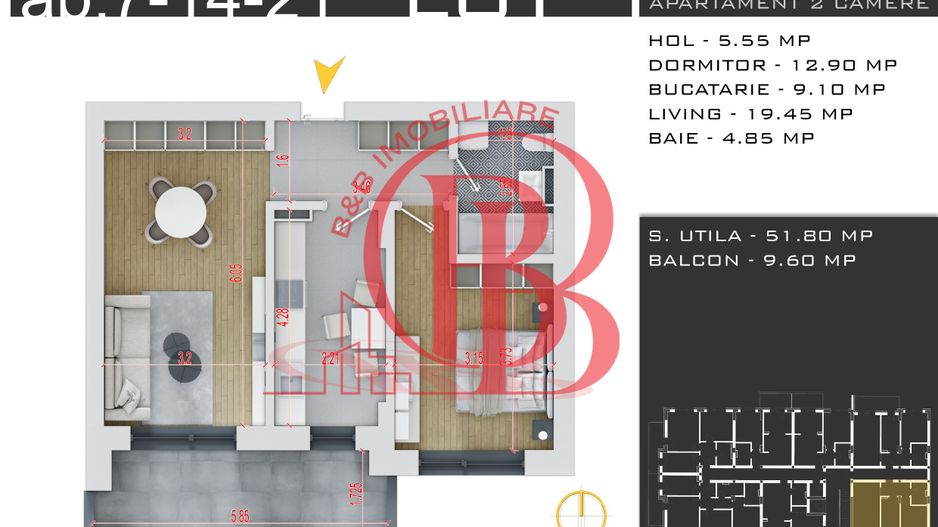 Comision 0%-Theodor Pallady Sector 3-Apartament 2 camere - Schiță 1