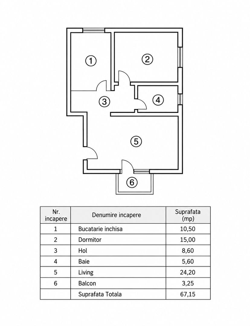 Apartament 2 camere de vanzare, 67mp mobilat, parcare, bloc cu 6 ap. - Schiță 7