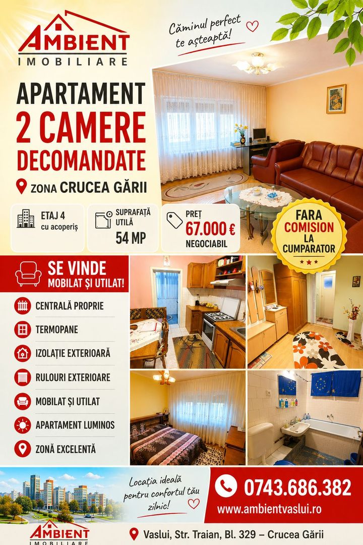 Apartament cu 2 camere, mobilat si utilat, zona Crucea Gării; - Poză 1