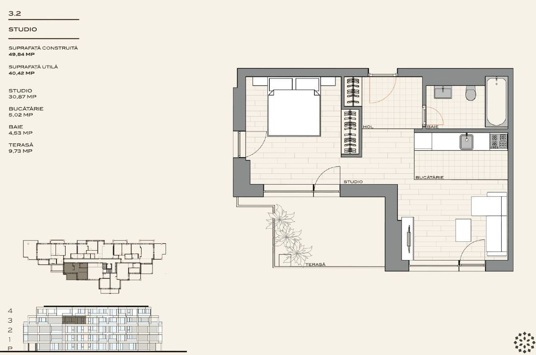 Studio dublu dormitor separat + terasa - Poză 1