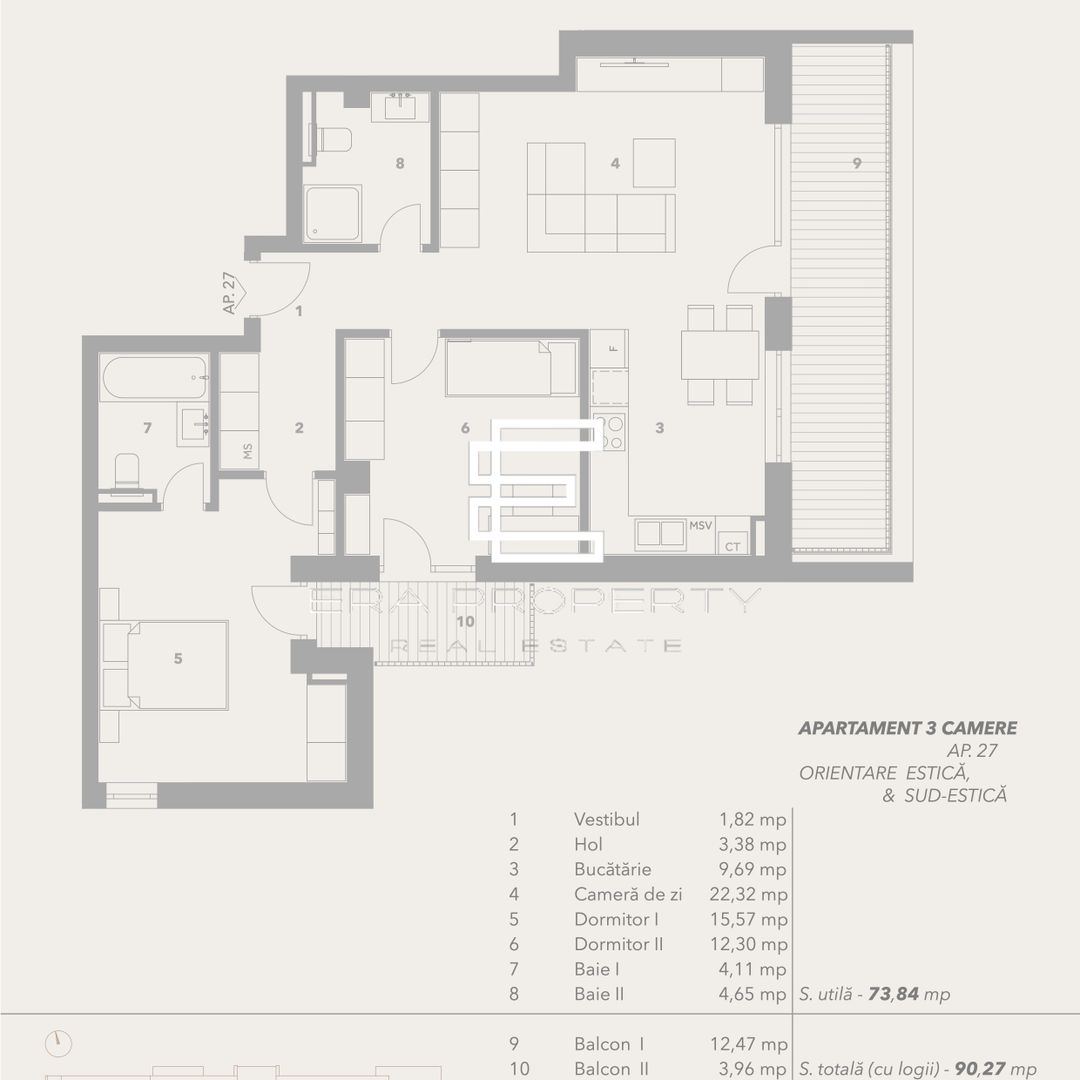 Apartament 3 camere – intabulat– Bloc cu lift și boxă – Sibiu - Schiță 10