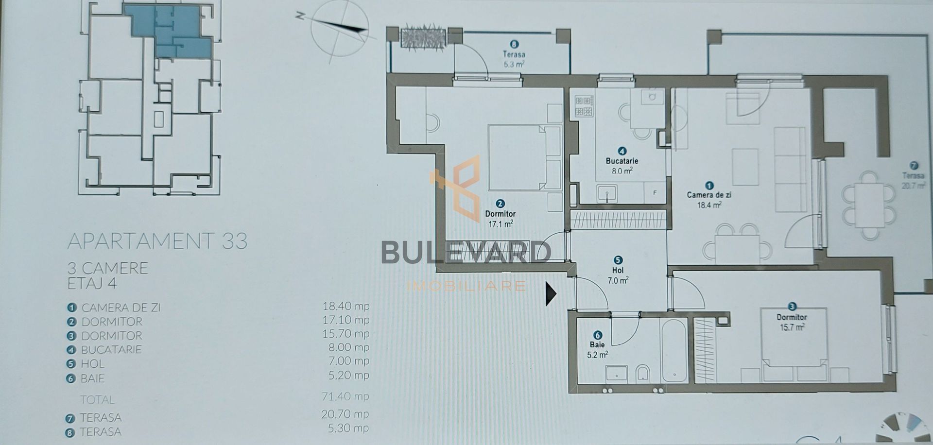 Apartament cu 3 camere+garaj+ 2 terase la 5 minute de Vivo! - Poză 2