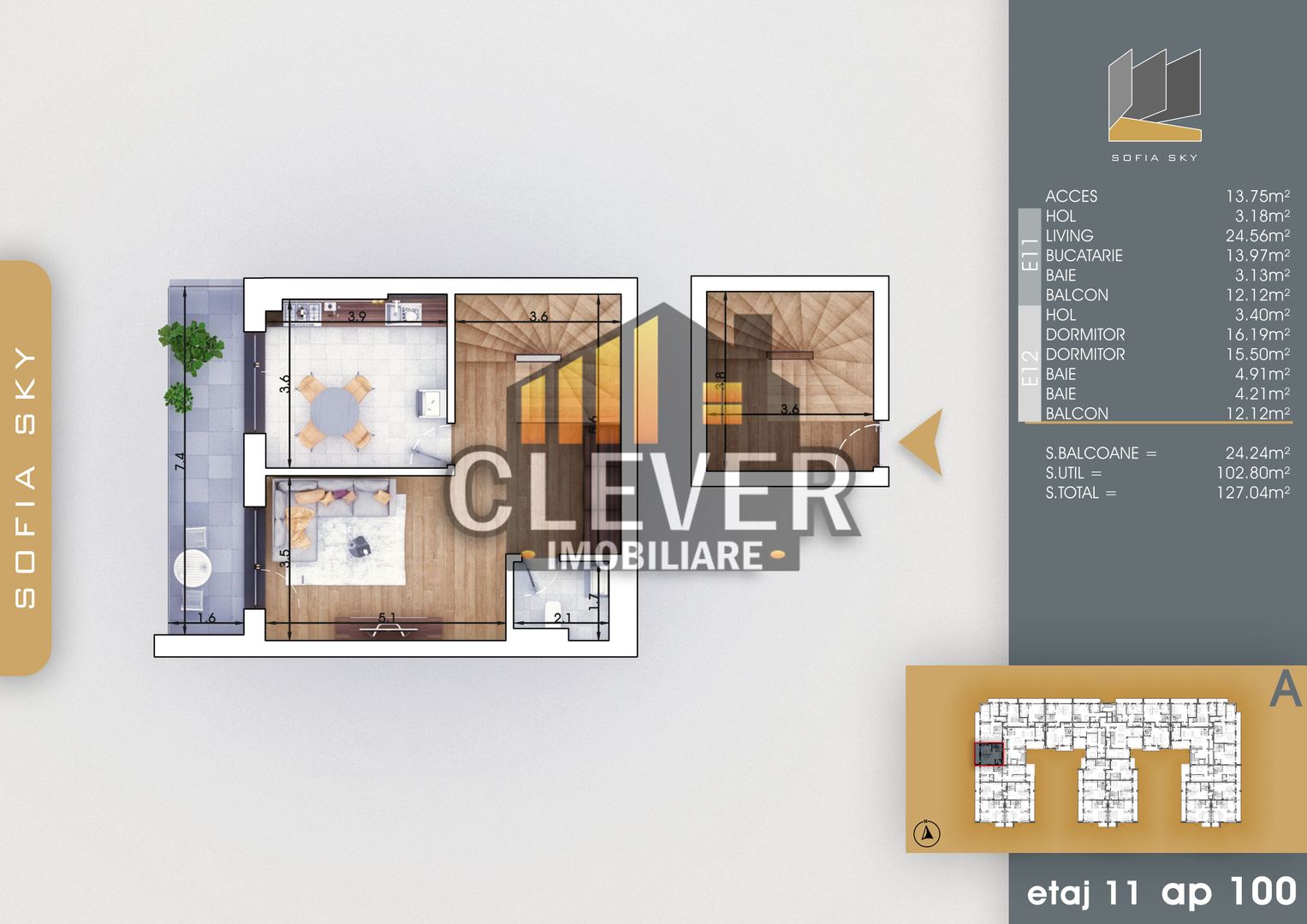 Duplex 3 Camere 3 Bai Bucatarie Generoasa Th. Pallady - Schiță 7