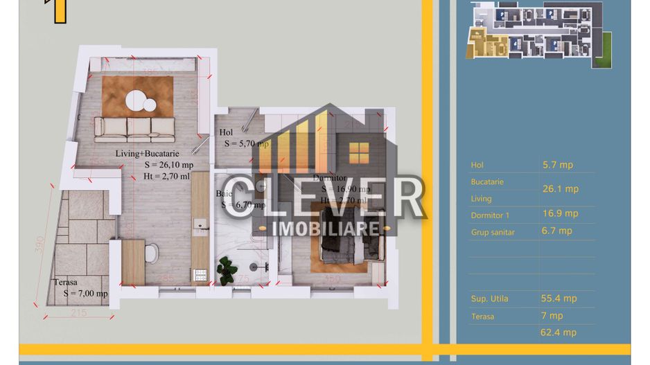 Ap 2 cam 62 mp, baie 6.7 mp cu geam, 12 min metrou Teclu - Schiță 12