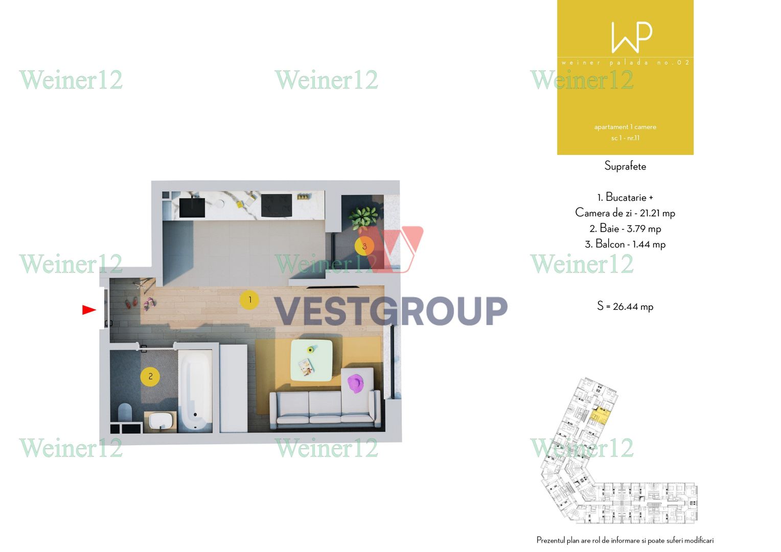 Garsoniere Direct Dezvoltator Proiect Weiner2 Militari TVA 21% inclus VestGroup - Poză 3