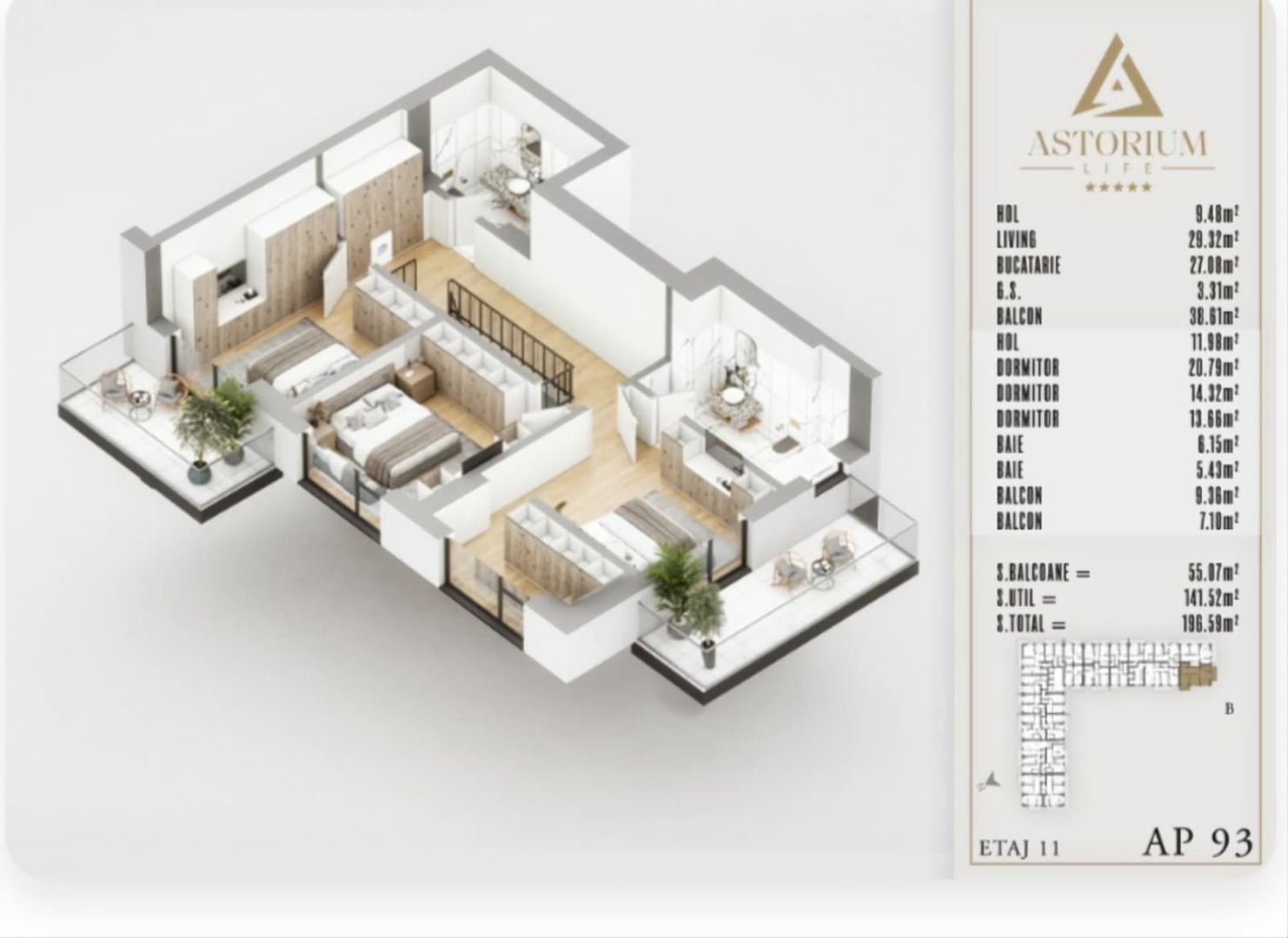 PENTHOUSE PESTE 141MP. UTILI IN PROIECTUL ASTORIUM LIFE! - Poză 9