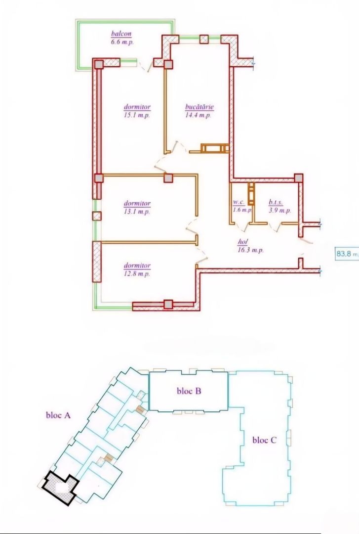 Vânzare, apartament, 3 camere, str. Nicolae Dimo, Durlești - Poză 2