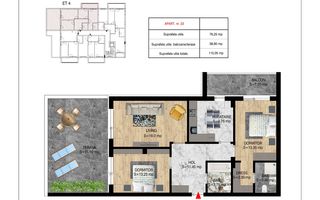 3 camere decomandat cu terasa  Pallady Metrou Nicolae Teclu - Schiță 10