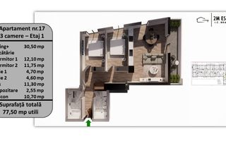 Apartament 3 camere, 76 mp utili + balcon, orientare Nord-Est - Poză 1