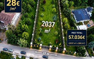 Teren 2037 mp, 17 ml deschidere, 28 euro/m2, vedere panoramica - Poză 1
