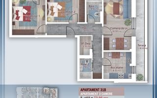 Apartament spațios 3 camere – 88 mp – Comision 0% - Pallady - Schiță 13