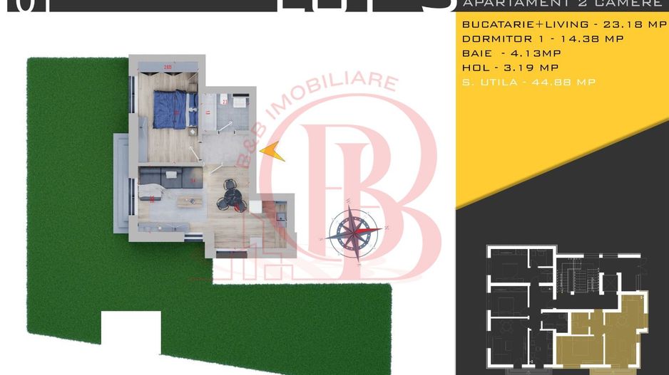 Apartament 2 camere cu Gradina Theodor Pallady-Finalizat - Schiță 14