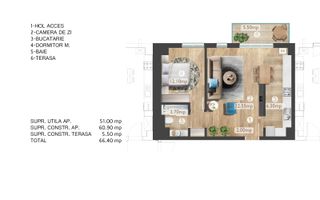 2 camere | Parcare inclusa | Incalzire pardoseala | Centrala proprie - Schiță 22