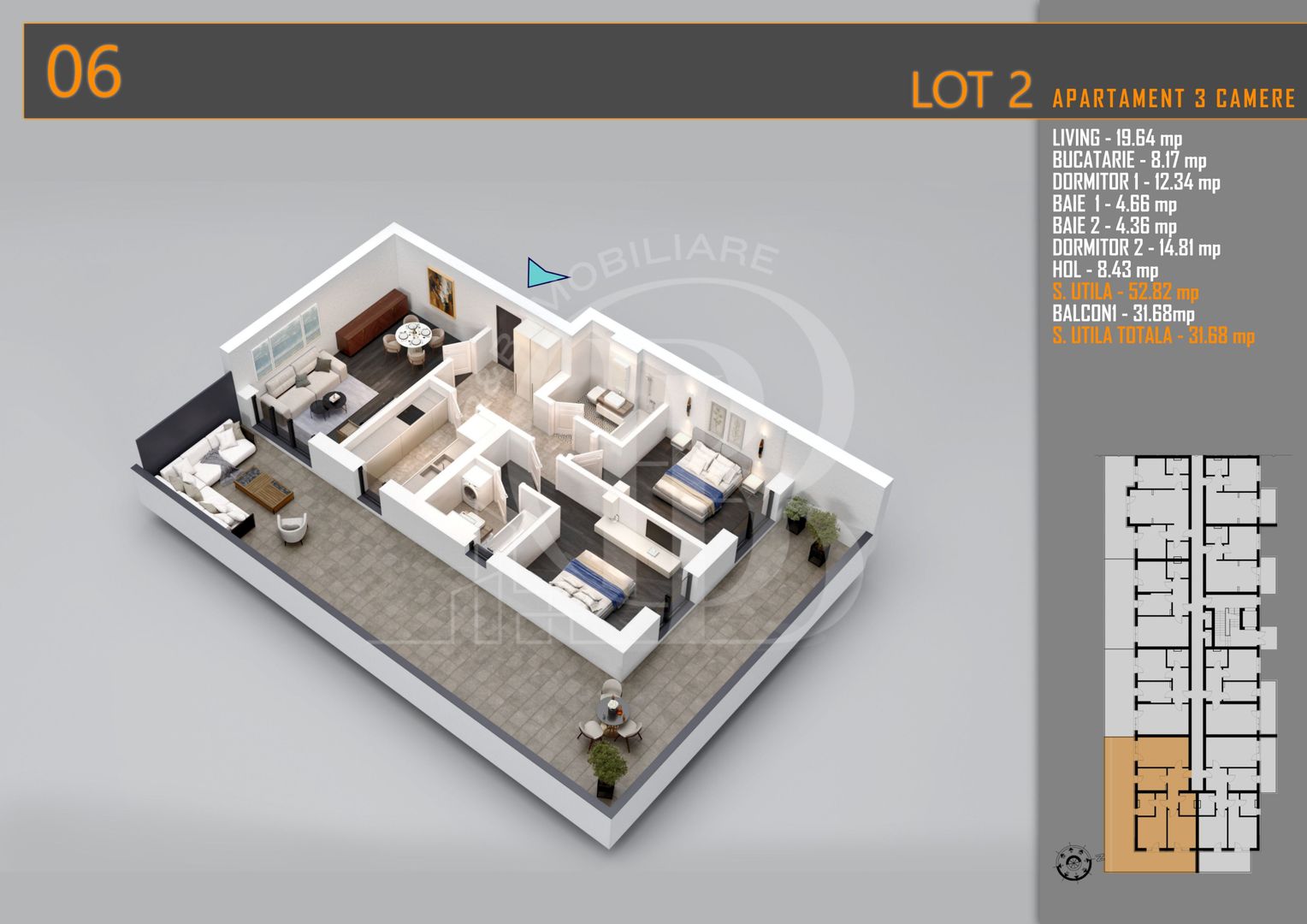 Apartament 3 camere cu Terasa Titan Th. Pallady-Sector 3 - Schiță 1