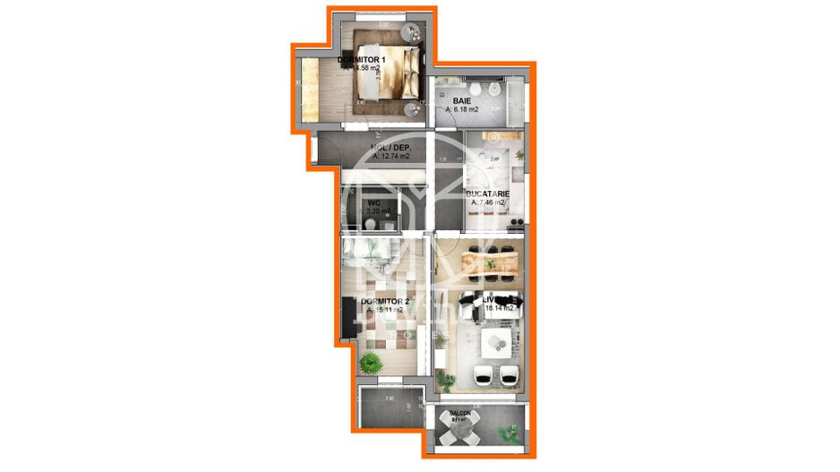Apartament 3 camere, finisat la cheie (ALP-56O-Mo-ap.6) - Poză 2