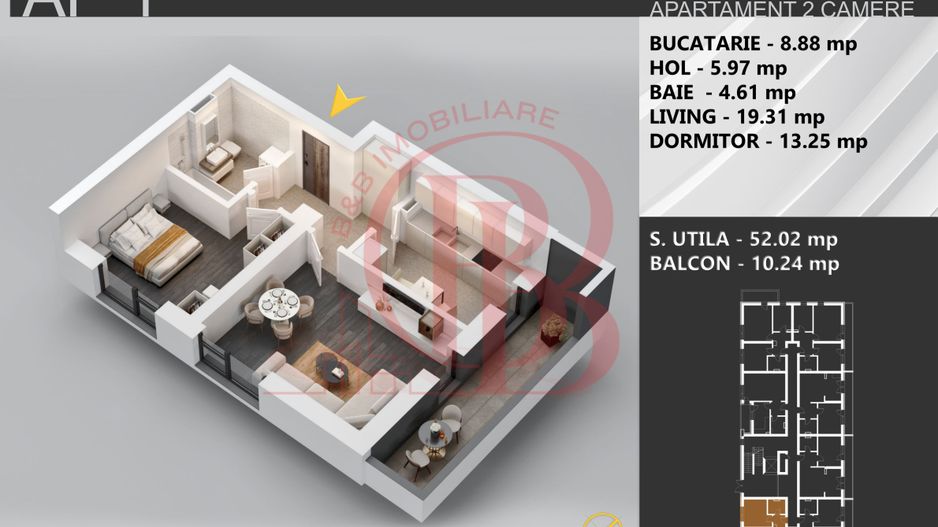Apartament 2 camere bloc boutique parcul Teilor - Schiță 3