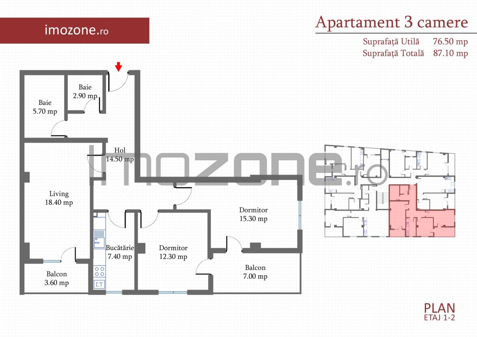 3 Camere, 86 mp, decomandat, 2 balcoane, zona de case, Militari-Margelelor - Schiță 3