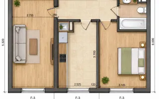 2 dormitoare separate | 48,5 m² | Reparație modernă | Valea Apelor, Codru - Schiță 21