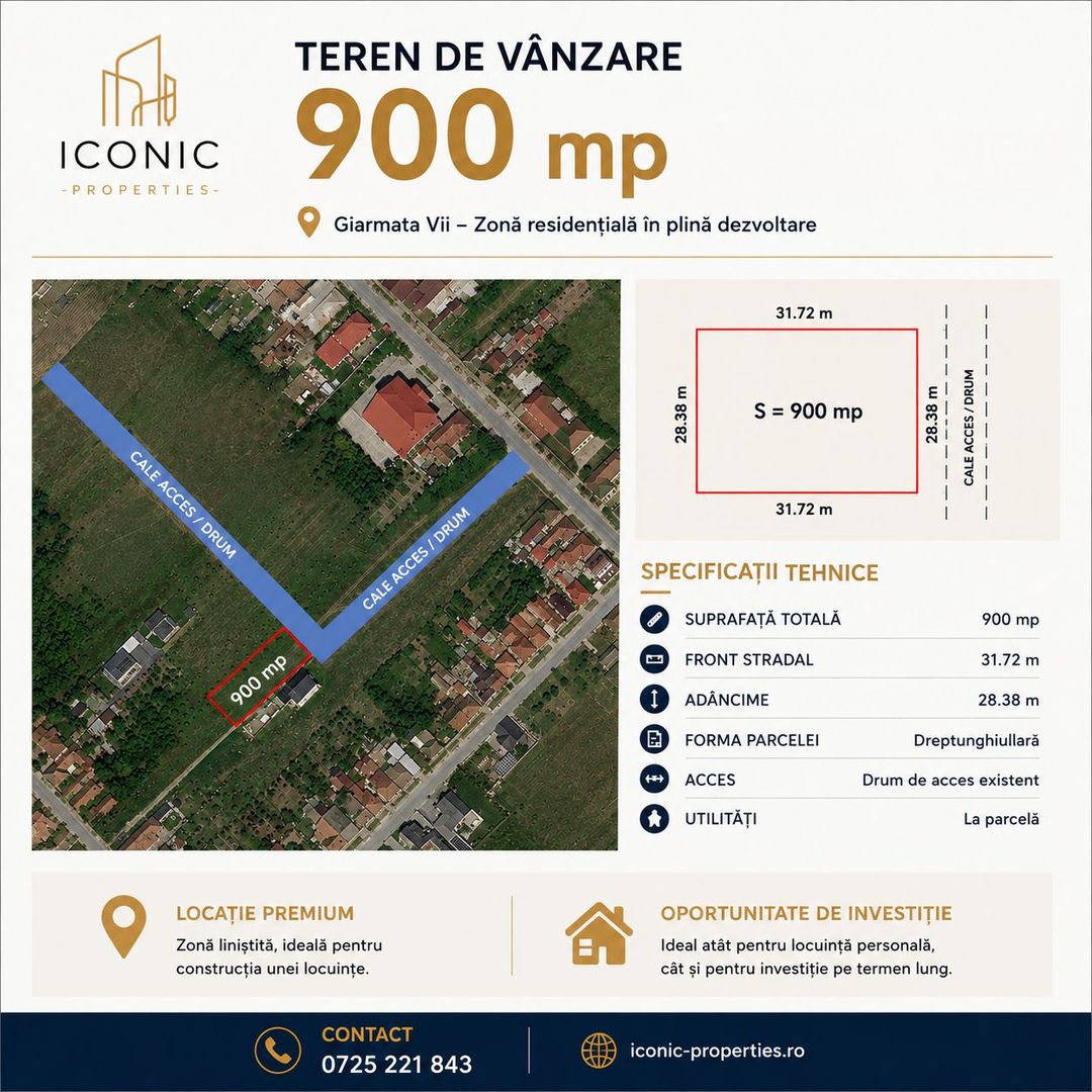 De vanzare 900 mp teren, Giarmata Vii pentru constructii ! - Poză 1