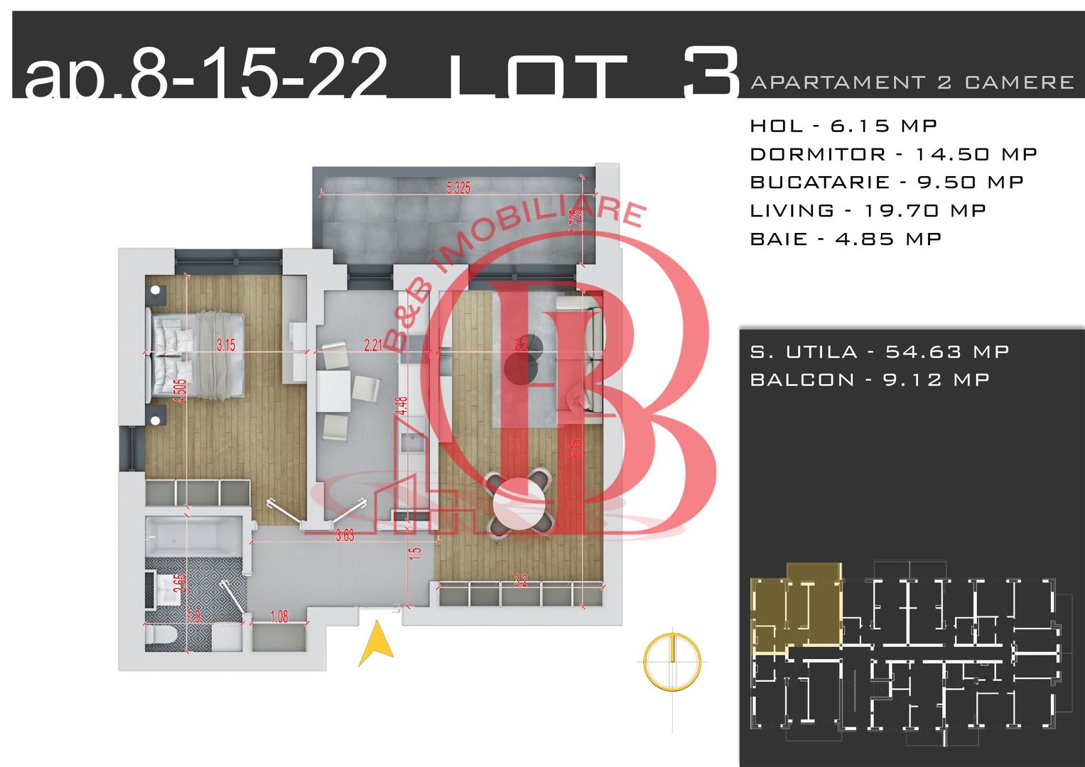 Apartament 2 camere Th. Pallady-Metrou N. Teclu-Comision 0 - Schiță 13