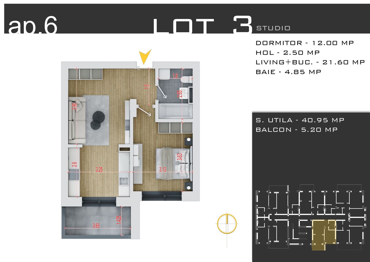 2 camere  -parcare inclusa -proiect nou -Pallady - Schiță 12