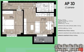 Apartament 2 camere de vânzare Otopeni - Nou, Parcare, Luminos, Preț super! - Schiță 11