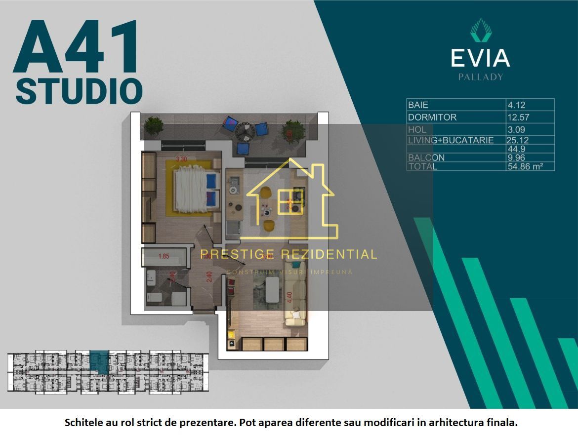 Apartament 2 cam , Incalzire in Pardoseala,Finalizat,Titan-Pallady - Schiță 3