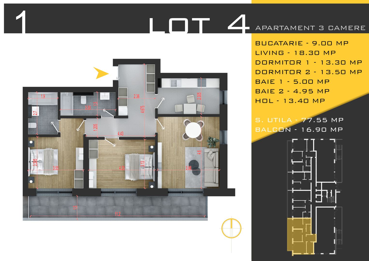 3 camere decomandat Titan Pallady  Metrou Nicolae Teclu - Schiță 12