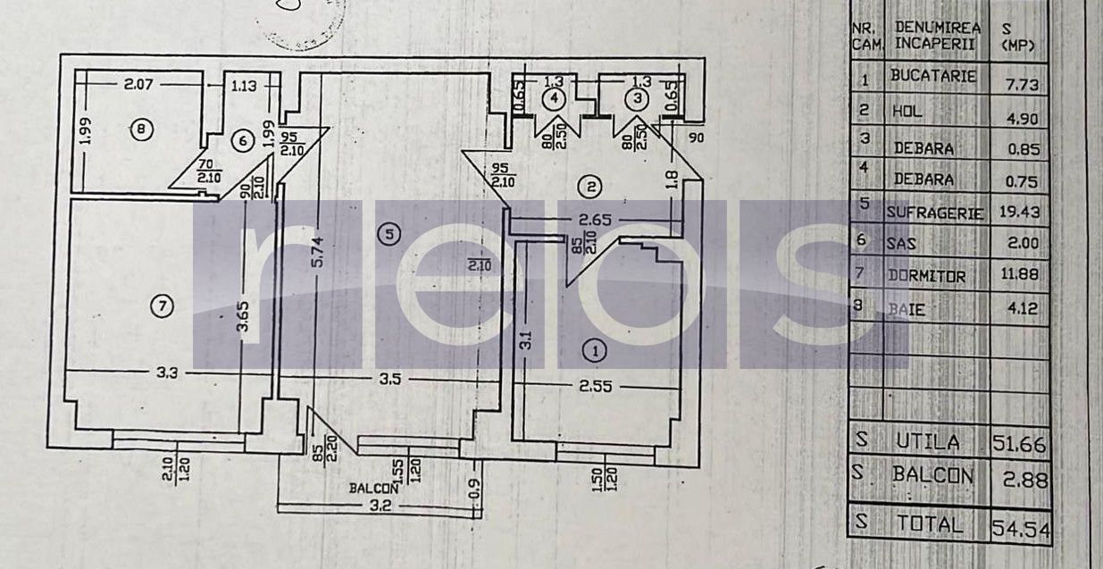VANZARE 2 CAMERE | 54 MP | ETAJ 6 | MOBILAT & UTILAT | DRUMUL TABEREI - Schiță 12