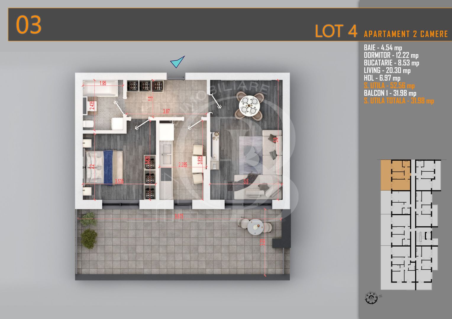 Apartament 2 camere cu Terasa Titan-Pallady-Metrou Teclu - Schiță 1
