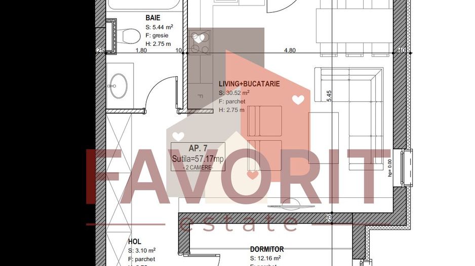 Spatios. Bloc NOU. Disponibil imediat. Strada asfaltata. - Schiță 11