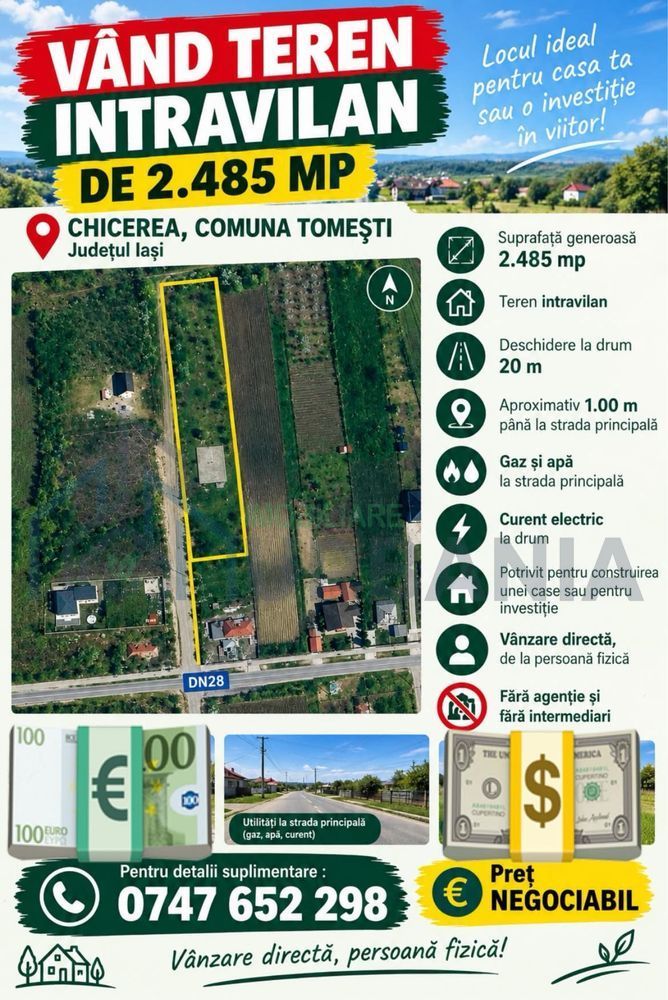 Teren intravilan 2.485 mp în Chicerea, comuna Tomești - Poză 1